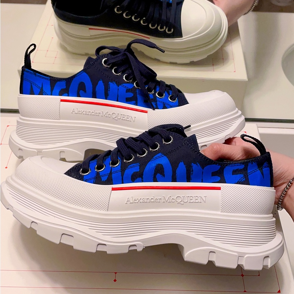 ALEXANDER MCQUEEN
Graffiti Tread Slick Canvas Platform Sneakers